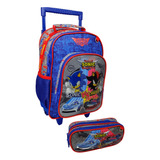 Kit Mochila Escolar Rodinha Sonic Vs Shadow + Estojo Duplo