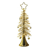 Mini Árvore De Natal Dourada Em Metal Com Luzes 35 Cm Cor Dourado