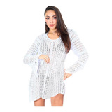 Saída De Praia Tricot Manga Longa Flare Fenda Lateral Verão