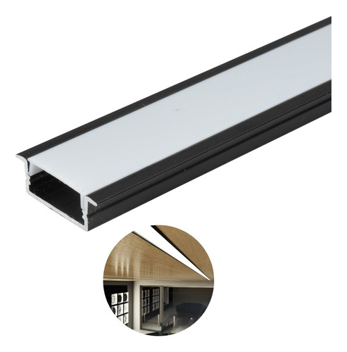 Perfil 30mm Embutido Aluminio Para Fita Led 2 Metros Preto