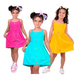 Kit 3 Vestidos Algodão Moda Infanto Juvenil