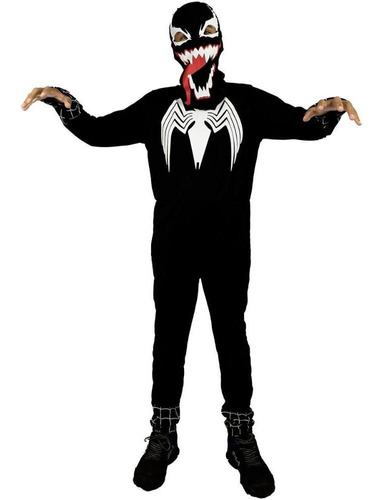 Fantasia Venom Infantil Roupa Homem Aranha Preto I Com Gorro