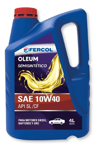 Aceite Fercol Oleum Semi-sintetico 10w-40 4 Litros