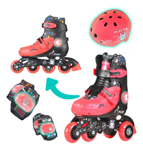 Patin Rollers Casco Nene Nena Extensible Niña 4 Ruedas Luces