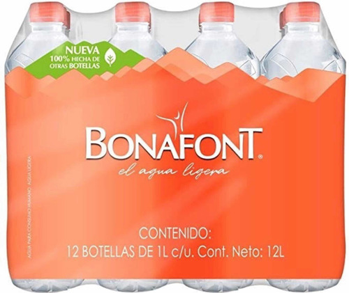 Agua Natural Bonafont 12 Botellas De 1 Litro C/u