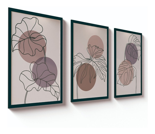 Kit 3 Quadros Decorativos Gold Planta Sala Quarto