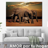 Cuadro Elefantes Abstracto Animales Colores Atardecer 90x60