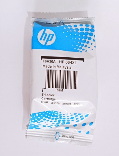 Tinta Original Color Hp 664xl Alto Rendimiento F6v30al Bolsa