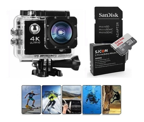 Câmera 4k Ação Sport + Cartão Memória 32gb + Bateria Extra