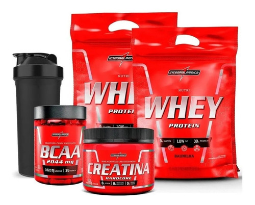 Kit 2x Whey 900g + Bcaa + Creatina + Shaker - Integralmédica