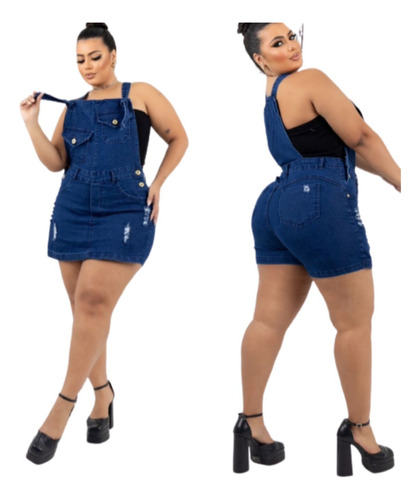 Macacão Jardineira Jeans Feminina Short Saia Mood Plus Size