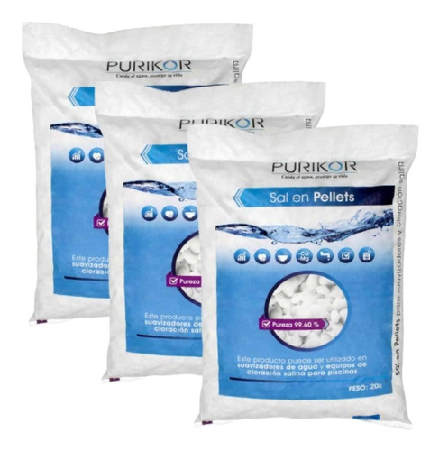 3 Costales Sal Pellets Purikor 20 Kg Pksal