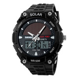 Reloj Hombre Skmei 1049 Digital Carga Solar Cronometro Watch Malla Negro Bisel Negro Fondo Negro