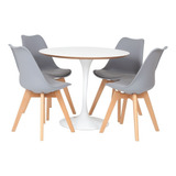 Conjunto Mesa Saarinen Branca 90cm E 4 Cadeiras Leda Cinza