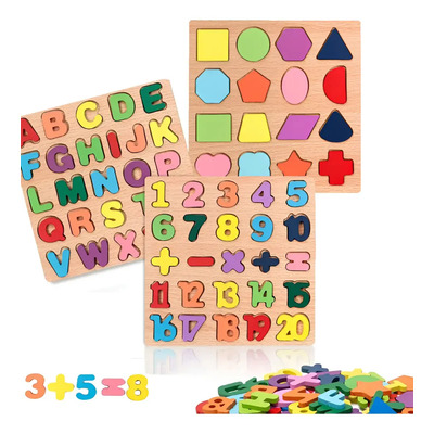 Juego Didactico Madera Numeros Y Abecedario Rompecabezas 3pc Colorido | Meses sin interés