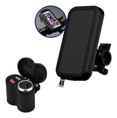 Kit Motoboy Tomada 5v 12v Moto Carrega Celular Gps + Suporte