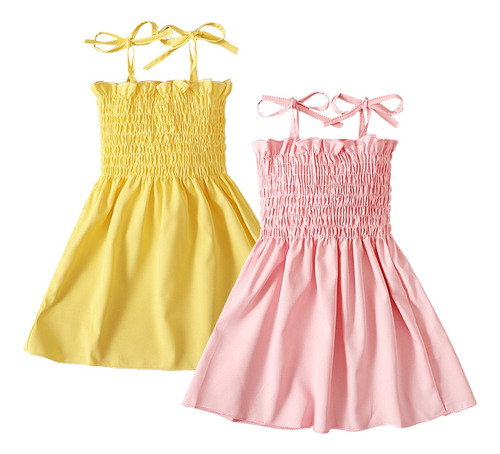 Vestido Para Niñas De 1 A 5 Años Con Tirantes Plisados De Co