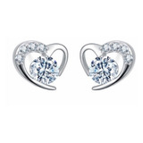 Arete Diamante Plata S 925 Dama / Mujer Corazón De Moda