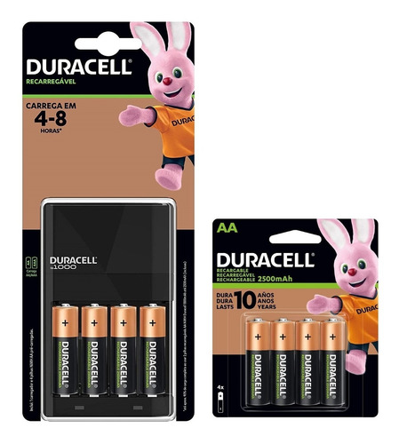 Carregador De Pilhas Duracell Bivolt C/ 8 Pilhas Aa 2500 Mah