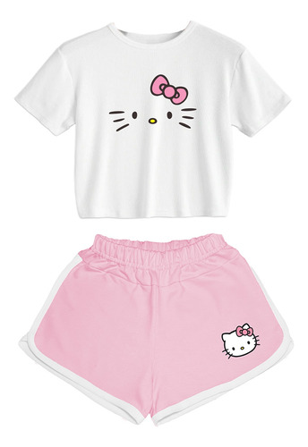 Conjunto De Niña Hello Kitty Rosa - Short Y Top 