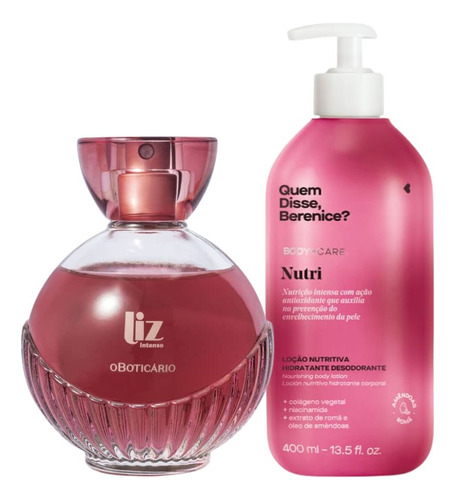 Combo Liz Intenso + Hidratante Nutri Quem Disse Berenice? Kit Presente O Boticário Fragrâncias Exclusiva E Jovial