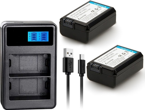 Cargador Usb Dual +2 Baterías Tipo Sony Np-fw50 A6400/6100/7