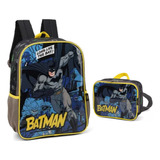 Kit Mochila Grande Costas Escolar Lancheira Infantil Batman