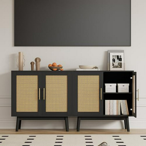 Mueble Tv Negro Con Almacenamiento Para Salón Y Dormitorio