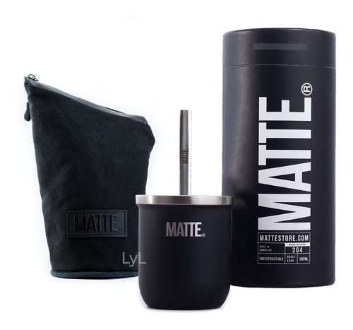 Mate Acero Inoxidable + Bombilla Plana + Yerbera Tela + Pack