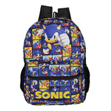 Mochila Escolar Bolsa Do Sonic Sega Reforçada De Costas