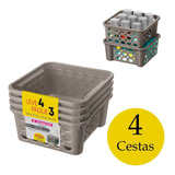 Kit 4 Cestas Pequenas Empilhável Organizadora Gaveta Armário