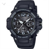 Relógio Casio Masculino Cronógrafo Mcw-100h 1a3 Preto Wr100 Bisel Cinza Fundo Grafite