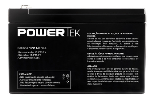 Bateria Selada Multilaser Powertek 12v 7ah Central De Alarme