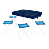 Mesa Camping Plegable Valija Plastica + 4 Banquetas Mor 