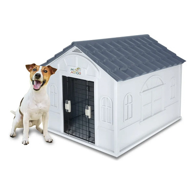 MascoAmigo | Casa Térmica Para Perros Razas Medianas 75x65x63 | Puerta Metálica | Exterior e Interior | Gris | Meses sin interés
