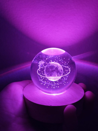 Luminária De Mesa Bola Pequena Cristal 3d Led Colorido