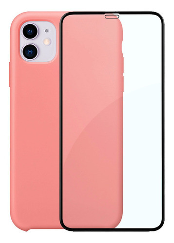Capinha Silicone Compatível iPhone Modelos + Película Cor Rosa-chiclete Modelo Da Capa iPhone XR