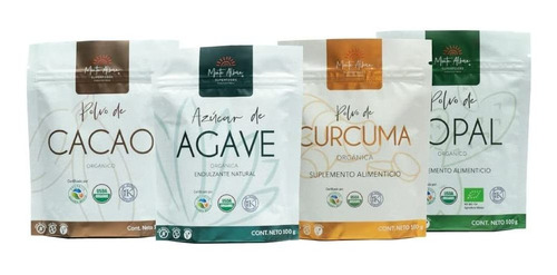 4 Pack Mix Azúcar De Agave, Cacao, Cúrcuma Y Nopal En Polvo