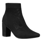 Bota Feminina Knit Bico Fino Salto Alto Calce Fácil Meia 