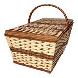 Cesta De Piquenique Picnic Vime Média Resistente 56x32x21 Cor Palha