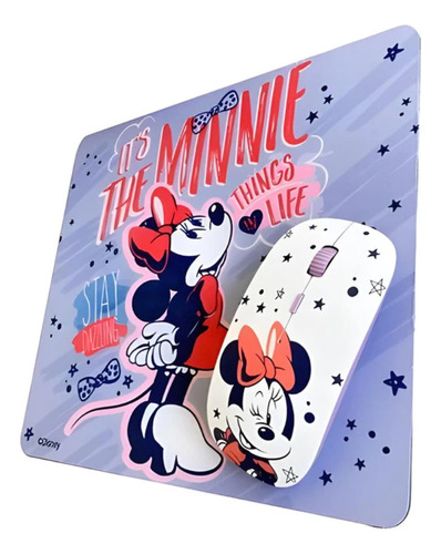 Kit Mouse Inalambrico + Padmouse Disney Minnie Lila