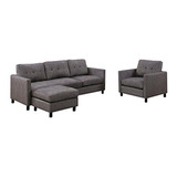 Acme Ceasar Tela Gris Sofa Seccional Reversible Otomana