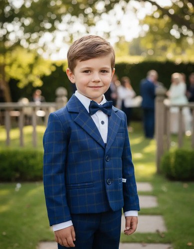 Traje De Ceremonia Niño Modelo #11003 Cuadros Azul Rey