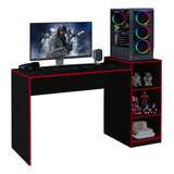 Mesa Gamer Com Prateleiras Para Computador Vermelho E Preto