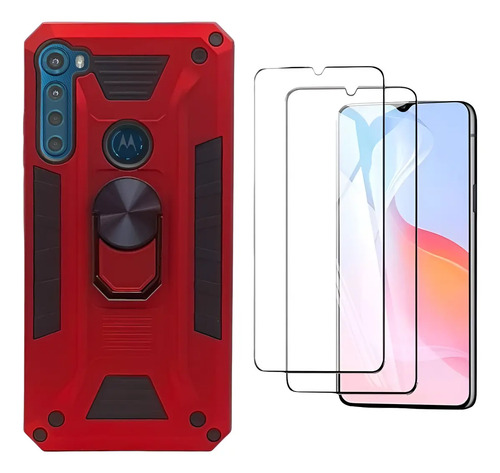 Funda Anillo Para Moto One Fusion Plus + 2 Micas De Cristal