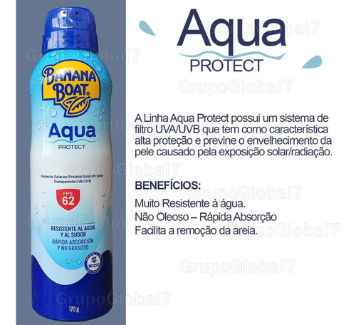 Protetor Solar Banana Boat Não Oleoso Aqua Protect Fps62 