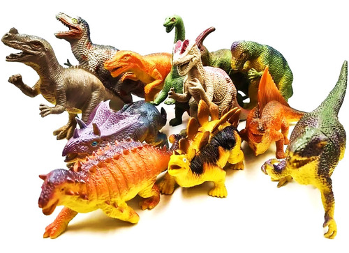 Set 12 Dinosaurios Goma Dura 20cm Muy Reales Mundo Pre D1111