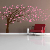 Vinil Decorativo Arbol Con Flores Y Aves Para Pared Lisa