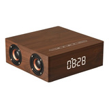 Bocina Bluetooth Con 4 Membranas Y Reloj Despertador Café 