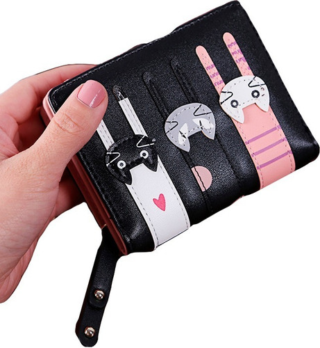 Cartera Gato Pequeña Monedero Dama Kawai Casual Sintetica